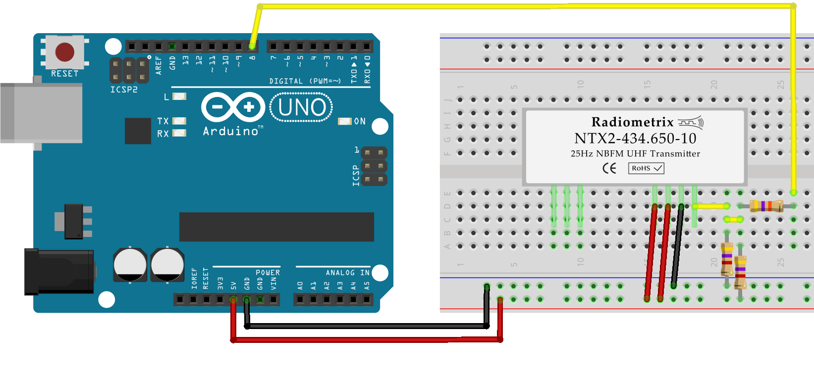 NTX2B/Arduino Circuit with Voltage Divider